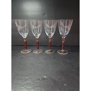 Pier 1 Orbit Spice Water Glasses, Red Orange Gold Goblets, Set of 4 Wine Goblets